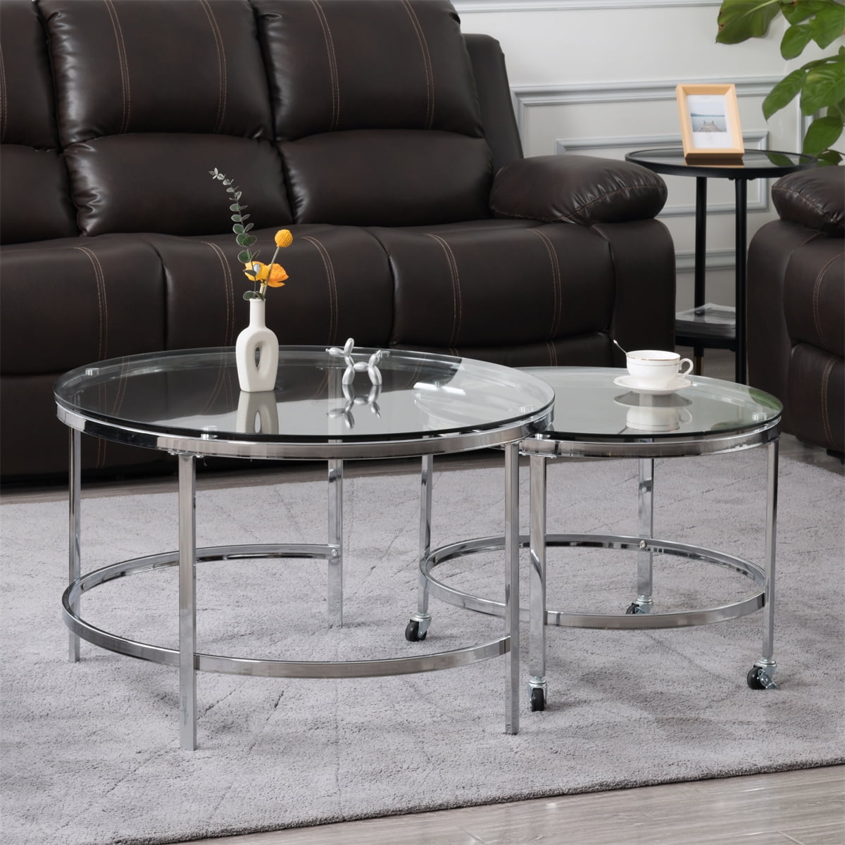 Topcobe Modern Nesting Accent Tables with Metal Frame, Round Coffee