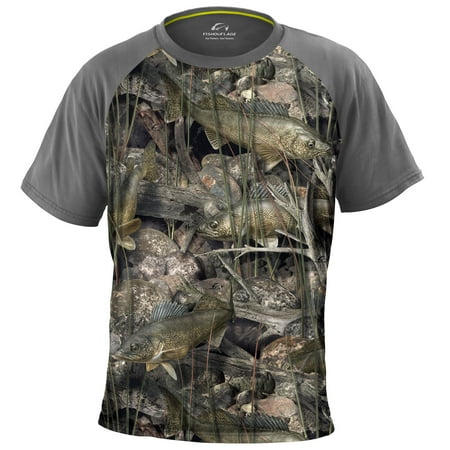 Fishouflage Walleye Camo Fishing Shirt - Riptide Short Sleeve Performance Shirt for Men (Small)