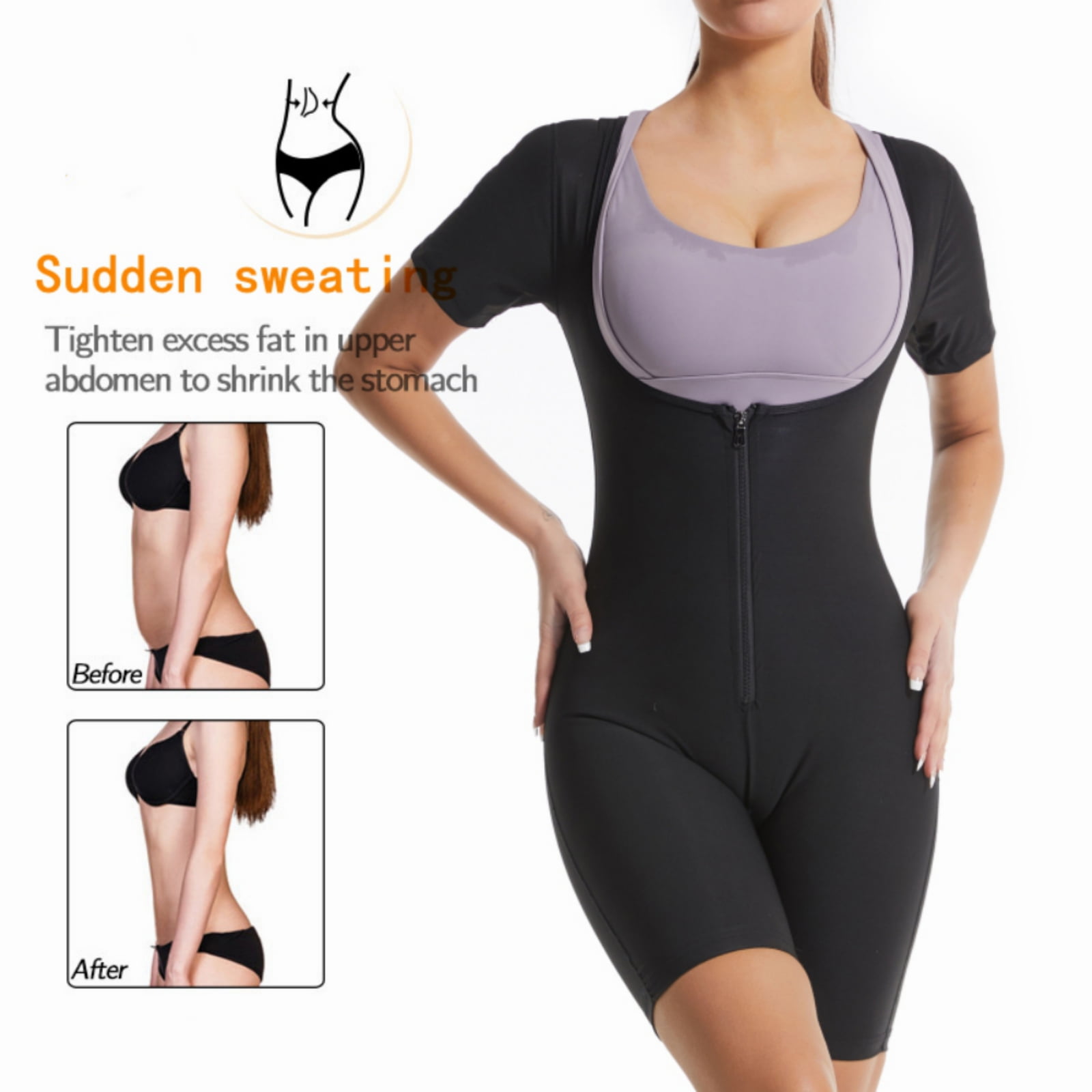 Women s Sauna Suit for Weight Loss Sizes S XL 3 in 1 Sweat Vest Slimming Full Body Shaper Workout Top Black Walmart