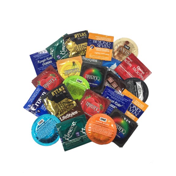 Ultimate Condom Grab Bag   Silver Lunamax Pocket Case, Sampler of Lubricated Latex Condoms-24 Count