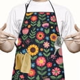 thumbnail image 2 of Pioneer Flower Floral Print Pattern Cotton Linen Apron with Pockets, Waterproof Adjustable, 33x27 Inch for Kitchen, Gardening, BBQ, Salon, 2 of 6
