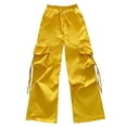 thumbnail image 6 of Yellow Womens Joggers Fashion Streetwear Pockets Wide Leg High Waist Straight Trousers Overalls Wide Leg Pants Woman Size S, 6 of 6