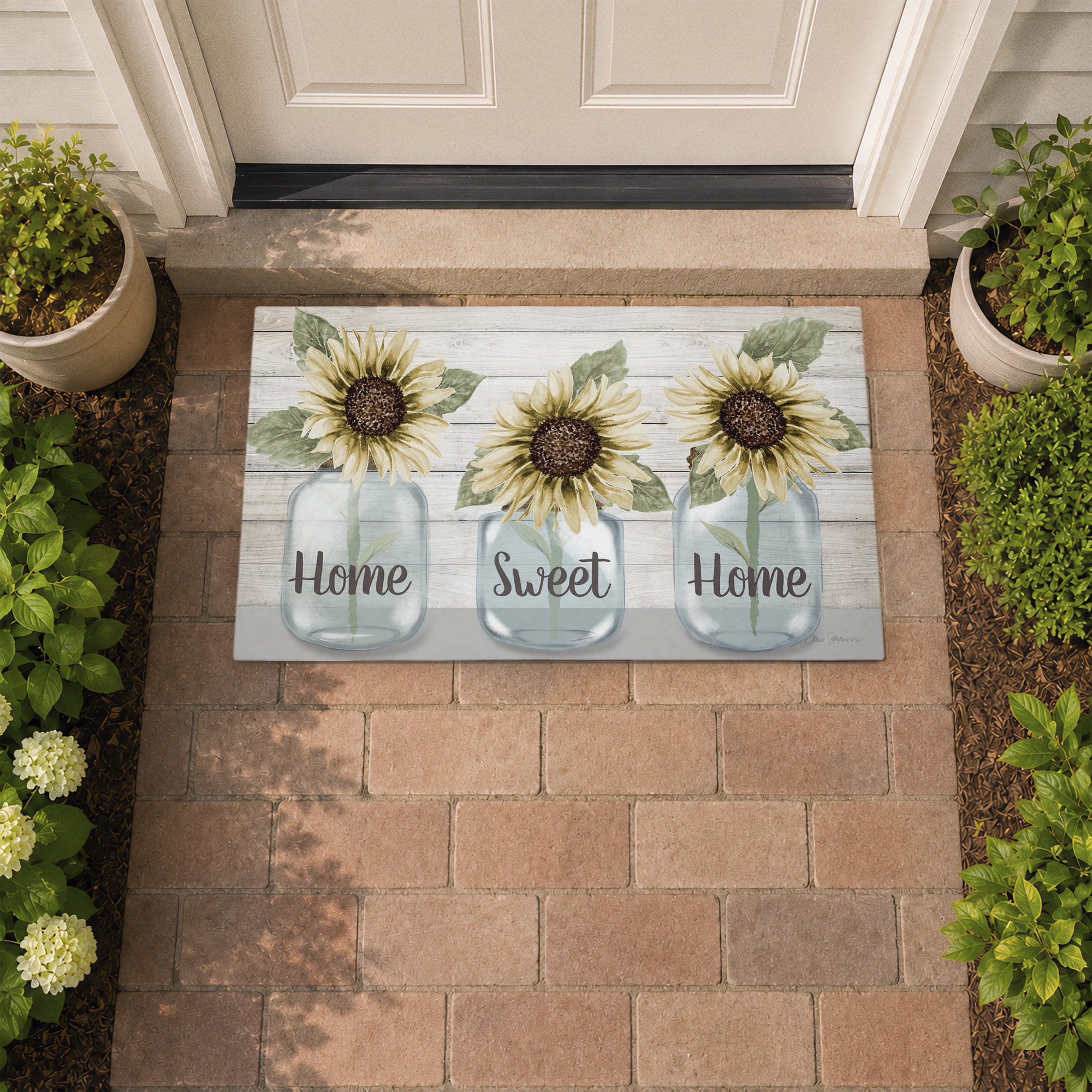 Stupell Industries Country Sunflower Jars Printed Outdoor Door Floor Mat, design by Janice Gaynor