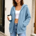 thumbnail image 3 of Mittory Women Zip Up Hoodie Jacket, Drawstring Hood Side Pockets Long Sleeve Loose Fit Solid Casual Sweatshirt Coat, 3 of 7