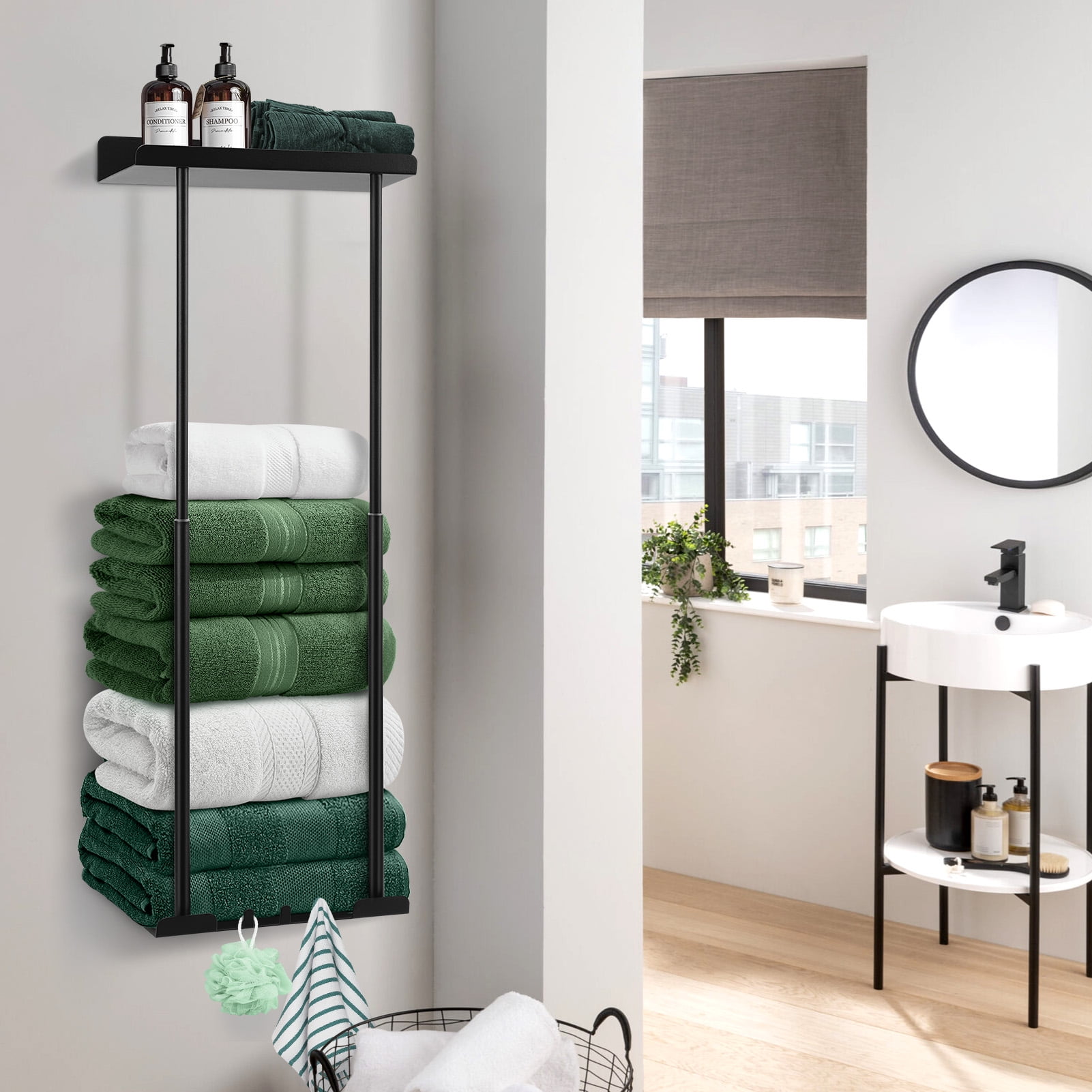 Livhil Wall Towel Rack for Rolled Towels, New Upgrade Towel Racks for Bathroom Wall Mounted, Bathroo(图5)