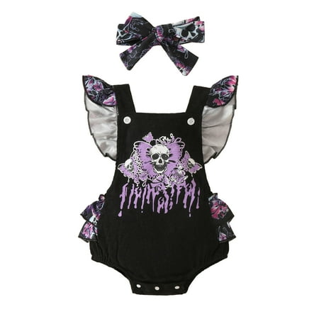 

Girls Fly Sleeve Cartoon Hallowmas Backless Romper Bodysuits Headbands Set Pumpkin Sweatshirt Girl Boy Baby Clothes Boy Long Shirt