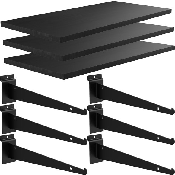 Estantería Slatwall de madera Tcevily de 20 x 50 cm con soportes metálicos, paquete de 3