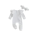 thumbnail image 1 of SUNSIOM Infant Girl Jumpsuit Outfits, Round Neck Flying Sleeve Ruffled Zipper Romper with Bow Headband Set 0-12M, 1 of 9