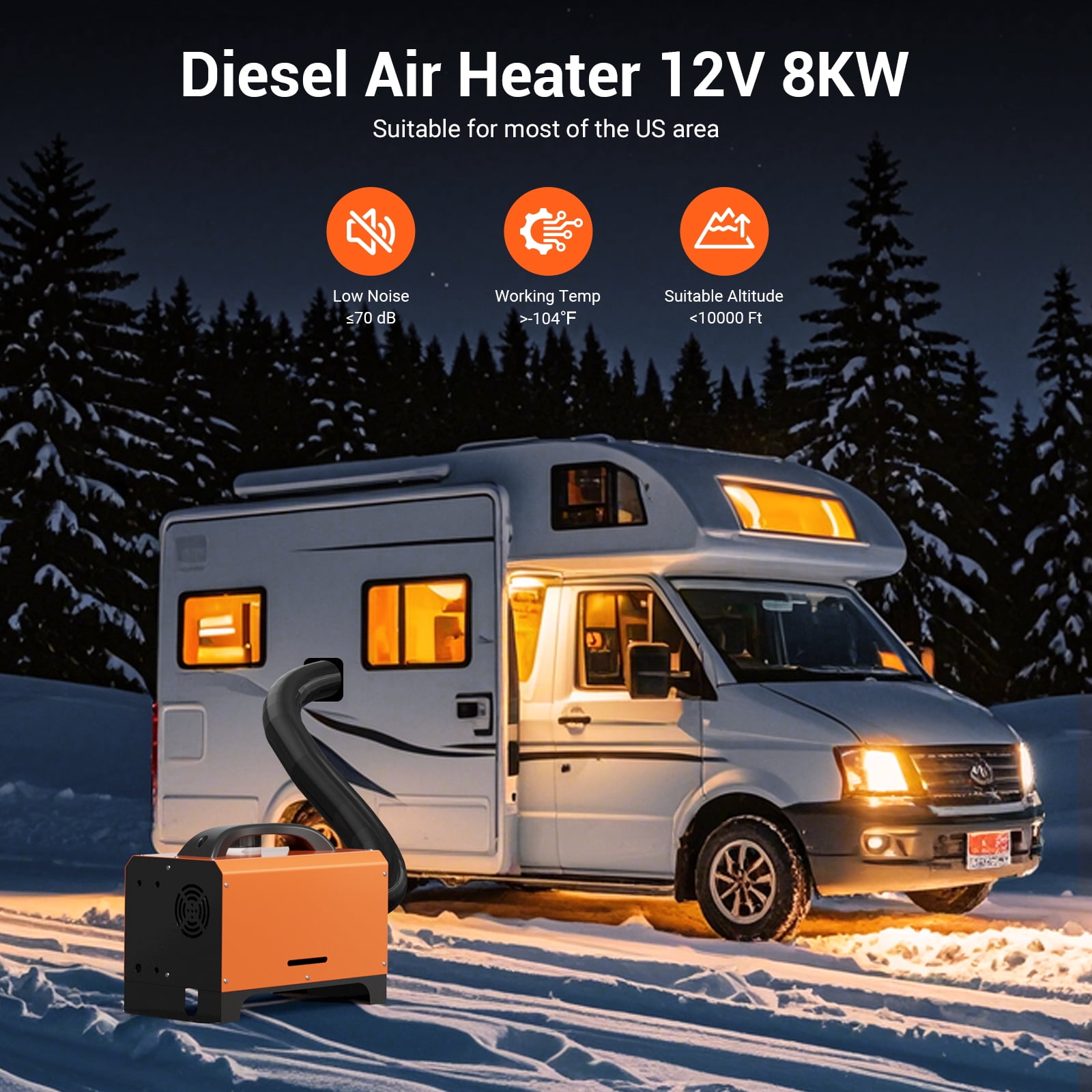 Diesel Heater 12V, Portable 8KW Air Heater with LCD Switch & Remote Control