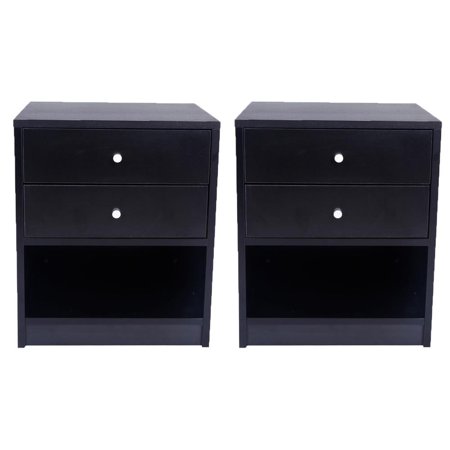 Ktaxon 2 Drawers Wooden Nightstand Side End Table Accent Wood Furniture Set Of 2