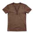 thumbnail image 2 of Domuza Men's Henley Shirt Casual Short Sleeve Button Down Basic Tees Slim Fit T Shirts Summer Fashion Distressed Comfy Top Brown 2XL, 2 of 4
