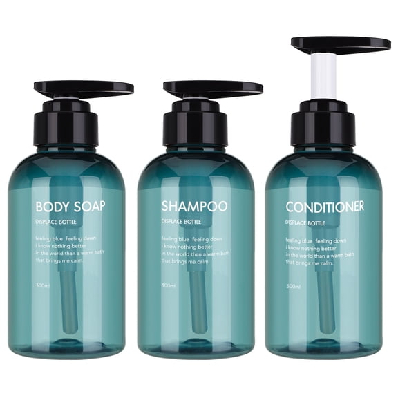 Abaima 3 Pack Shampoo Pump Bottle,10oz/300ml Empty Refillable Shower Bottle,Plastic Reusable Squeeze Lotion Dispenser for Shampoo and Conditioner(Blue)