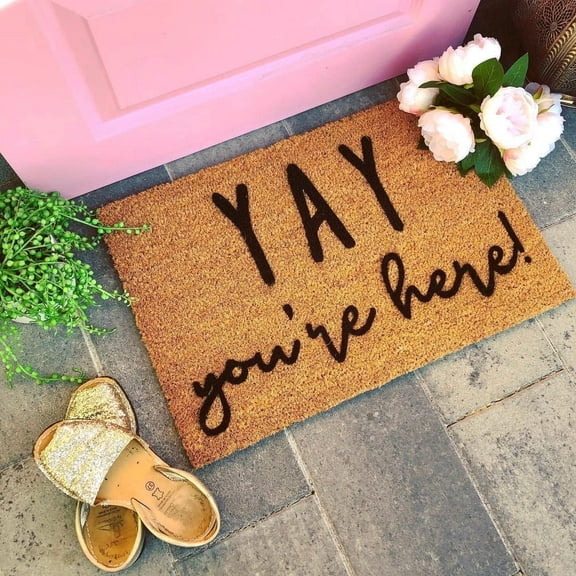 Yay You're Here Mats for Front Door Entry Front Porch Doormat Non-Slip Carpet Rugs Floor Mat Decorative for Home Bathroom Kitchen Indoor 16x24 Inch