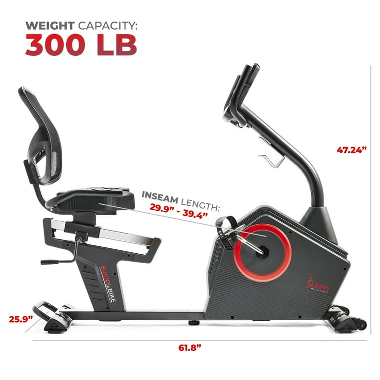 Sunny Health Fitness Magnetic Resistance Exercise Recumbent Bike SF RB4850SMART for Adults Seniors Max Weight 300lb Walmart