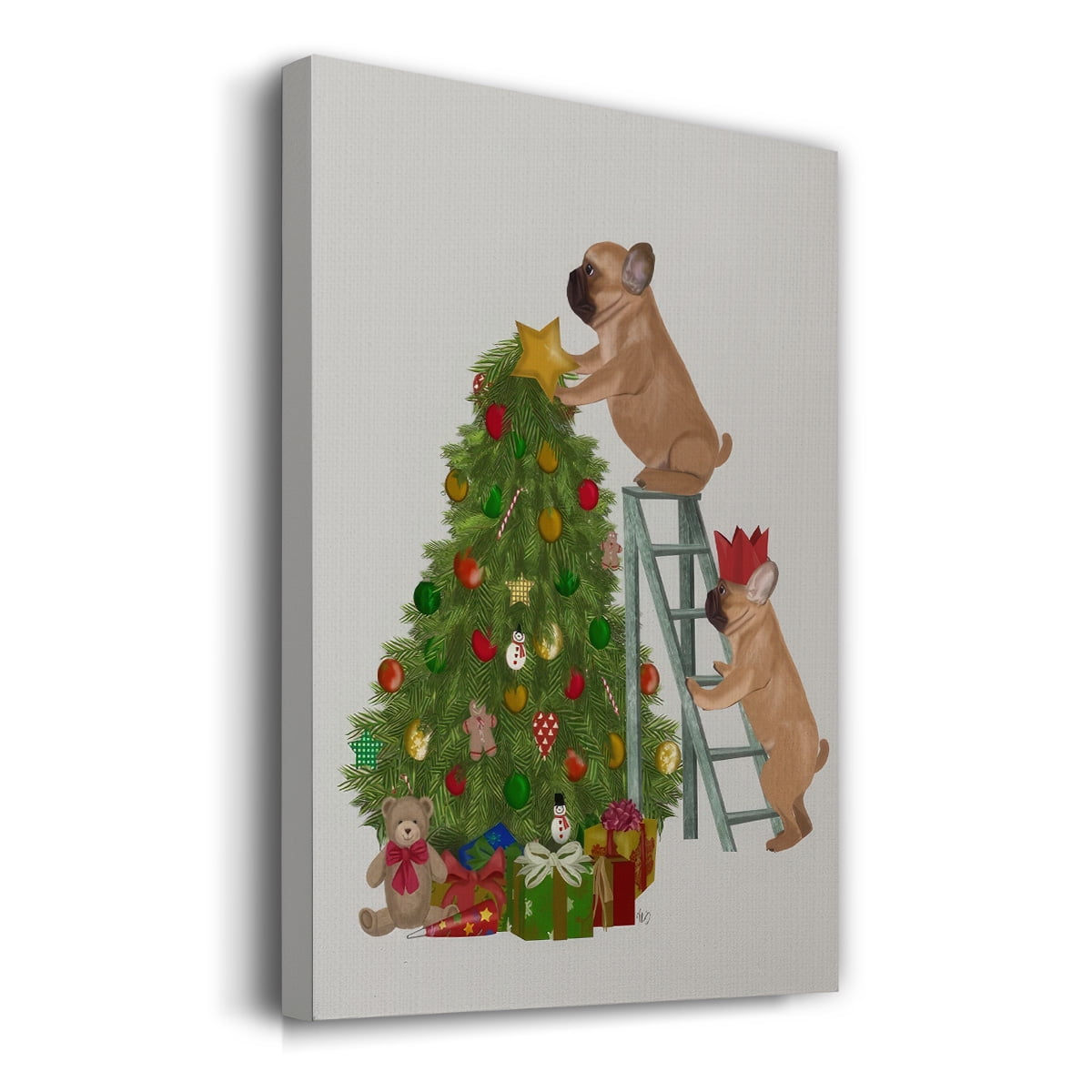 Christmas French Bulldog Tree Ladder- Gallery Wrapped Canvas