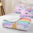 thumbnail image 4 of Erosebridal Glitter Purple Unicorn Twin Quilt Set for Girls, Watercolor Rainbow Floral Twin Coverlet Set, 2-Piece, 4 of 7