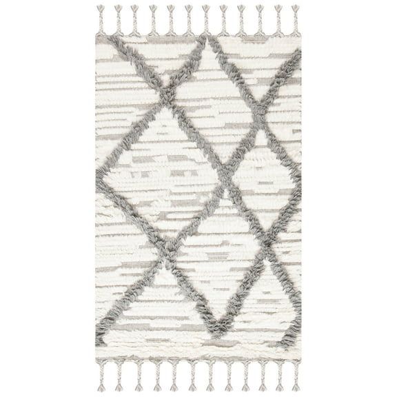 SAFAVIEH Kenya Georgiana Abstract Geometric Wool Area Rug, Ivory/Grey, 3' x 5'