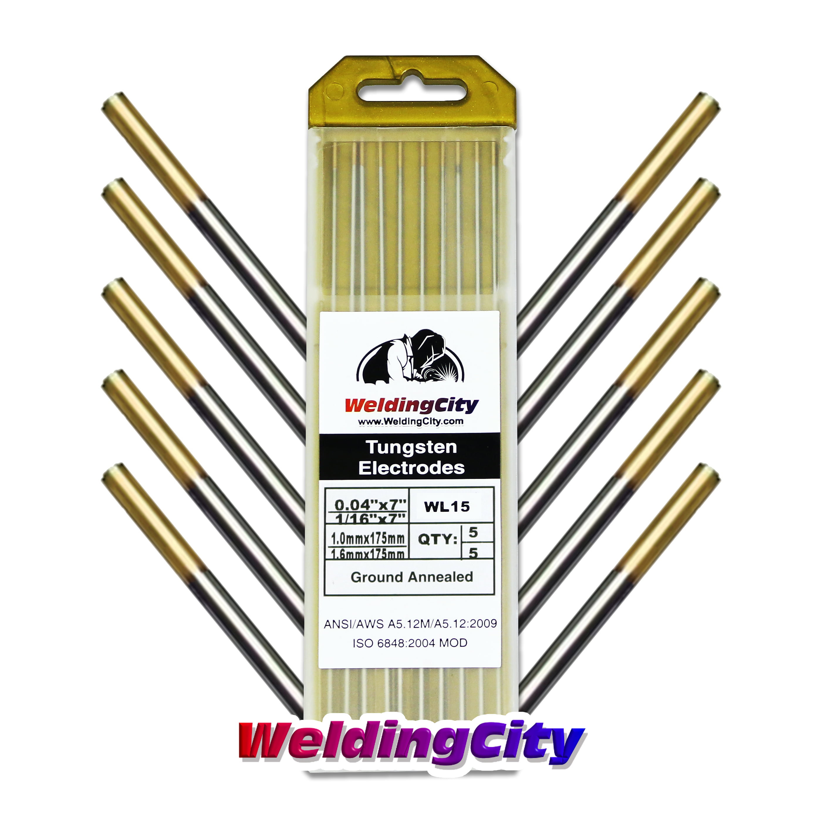 10PK Gold, WL15 TIG Welding Tungsten Rod Electrodes 1.5% Lanthanated 1/8” x 7”