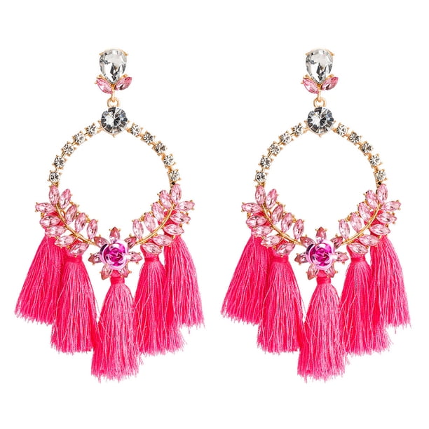 Minnieouse 2 pendientes de aleación con colgante de borla, adorno en forma de flor, hallazgos de larga duración, fiesta, aniversario, Color brillante, Ropa, zapatos y accesorios Miscelánea Rosa Minnieouse AP017683-04
