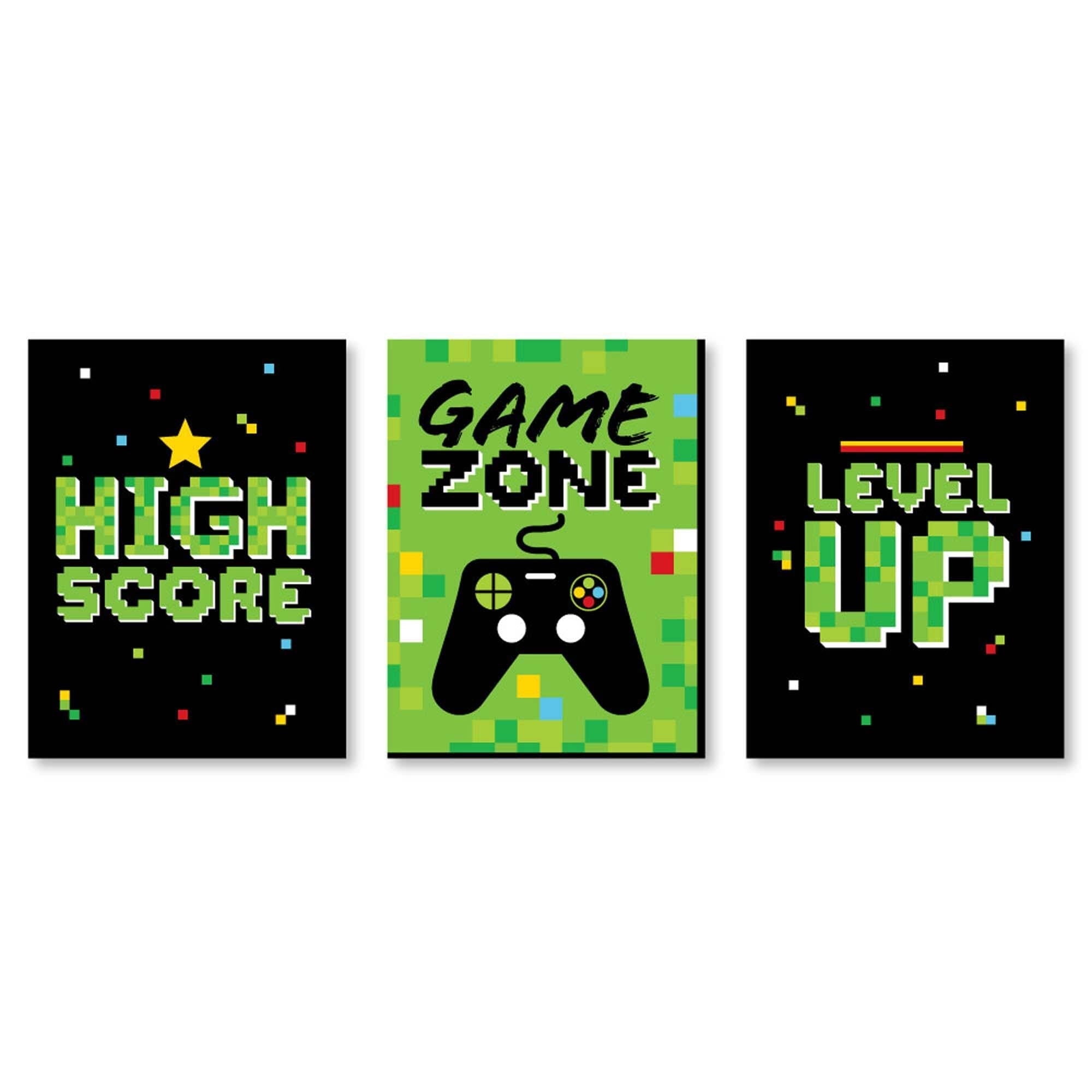 Big Dot of Happiness Video Game - Nursery Wall Art and Pixel Game Zone Kids Room Decorations - Gift Ideas - 7.5 x 10 inches - Set of 3 Prints