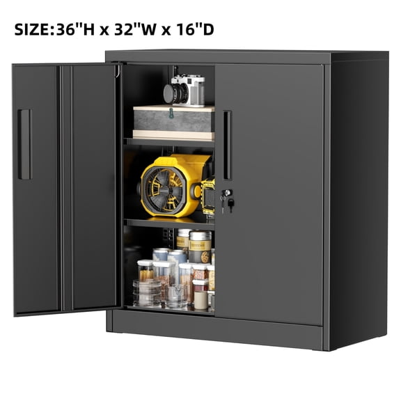 Metal Storage Cabinet, 71''/ 36''H Garage Storage Cabinet With Adjustable Shelves And Lockable Doors, Closet Storage And Organization For Garage, Gym, Home Office, School, Easy To Assemble