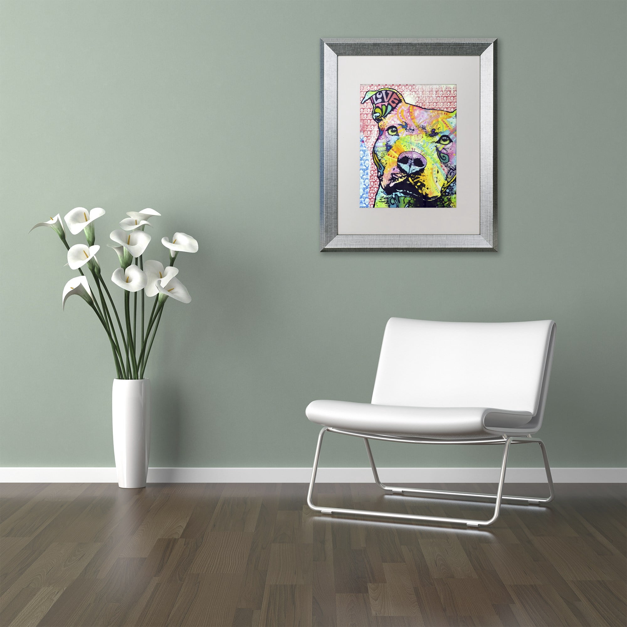 Trademark Fine Art "Thoughtful Pittbull II" Canvas Art by Dean Russo White Matte, Silver Frame