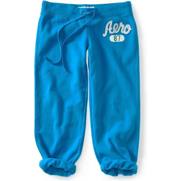 Aeropostale - Pantalones de chándal casuales recortados para mujer, ajuste cómodo, azul, grande