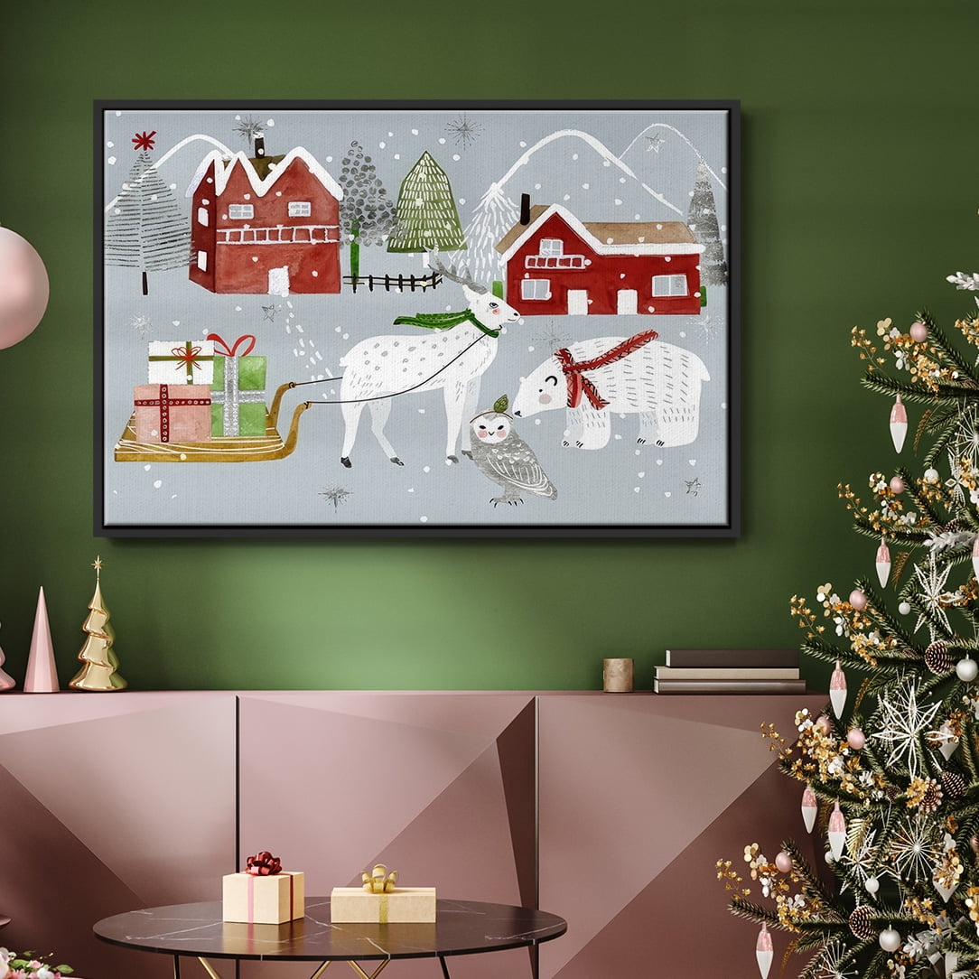 Stars and Snowflakes Collection A - Framed Gallery Wrapped Holiday Canvas - 25 x 37 - Black Frame