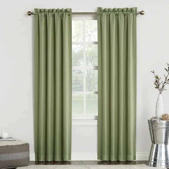 Sun Zero Nolan Energy Saving Blackout Rod Pocket Curtain Panel, 40"X63", Sage Green (Single Panel)