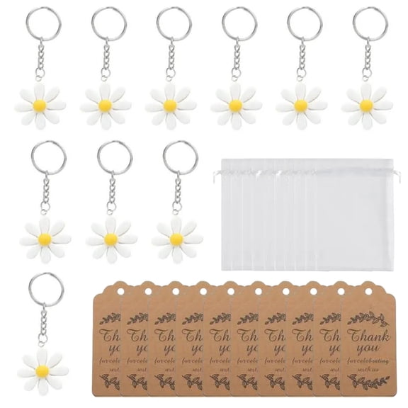 Gieenan 30 Set Daisys Key Rings with Thank You Card and Organza Bag Stylish Party Favors