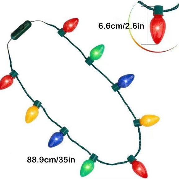 Yulucky Plastic Light String Necklace,LED Light Up Christmas Necklace-9 Multicolor Bulbs 35in Wearable Party Lights for Festive Events Battery Powered