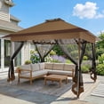 thumbnail image 4 of COBIZI 13x13 Pop-Up Gazebo with Mosquito Netting, Outdoor Patio Canopy Tent with 2-Tier Ventilated Roof, 3 Adjustable Heights, Provides 169 Sq Ft Shade, Brown, 4 of 13