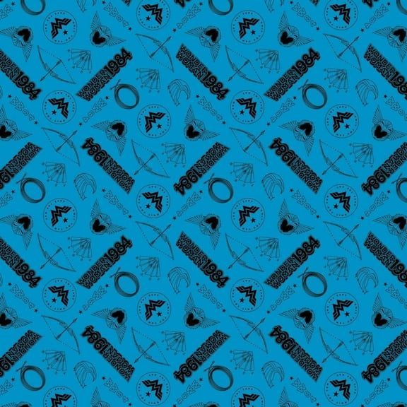 Camelot Fabrics Wonder Woman 1984 Tossed Icons Blue 100% Cotton Fabric sold by the yard