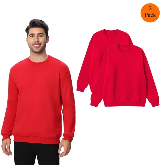 Zfeel Men's Premium Crewneck Sweatshirt, Cotton and Poly Blend Pullover Sweater, Red, 2-Pack, S