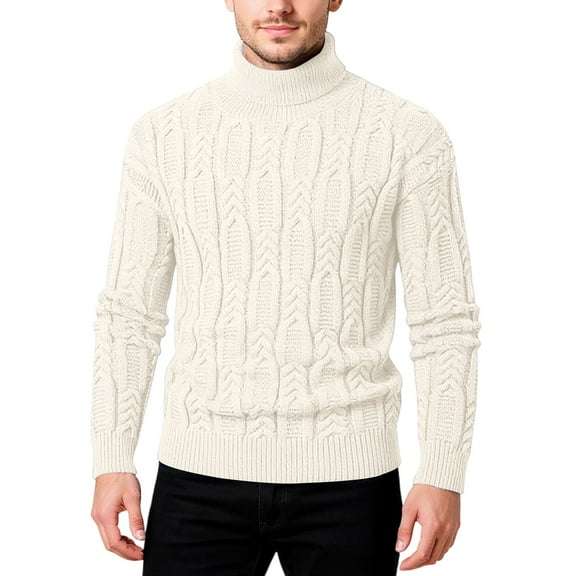 Men's Turtleneck Cable Knit Sweater Long Sleeve Pullover Warm Winter Top