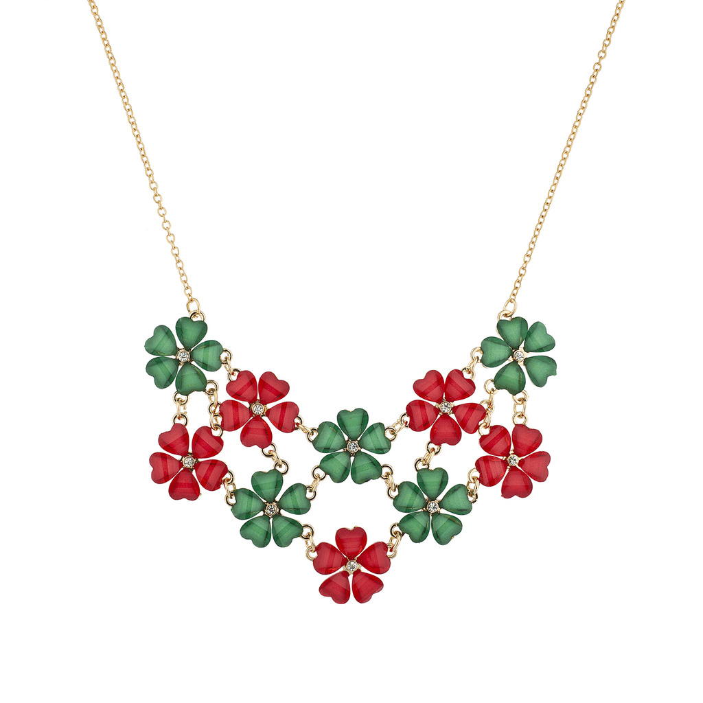 Lux Accessories Holiday Christmas Xmas Red Green Flower Statement