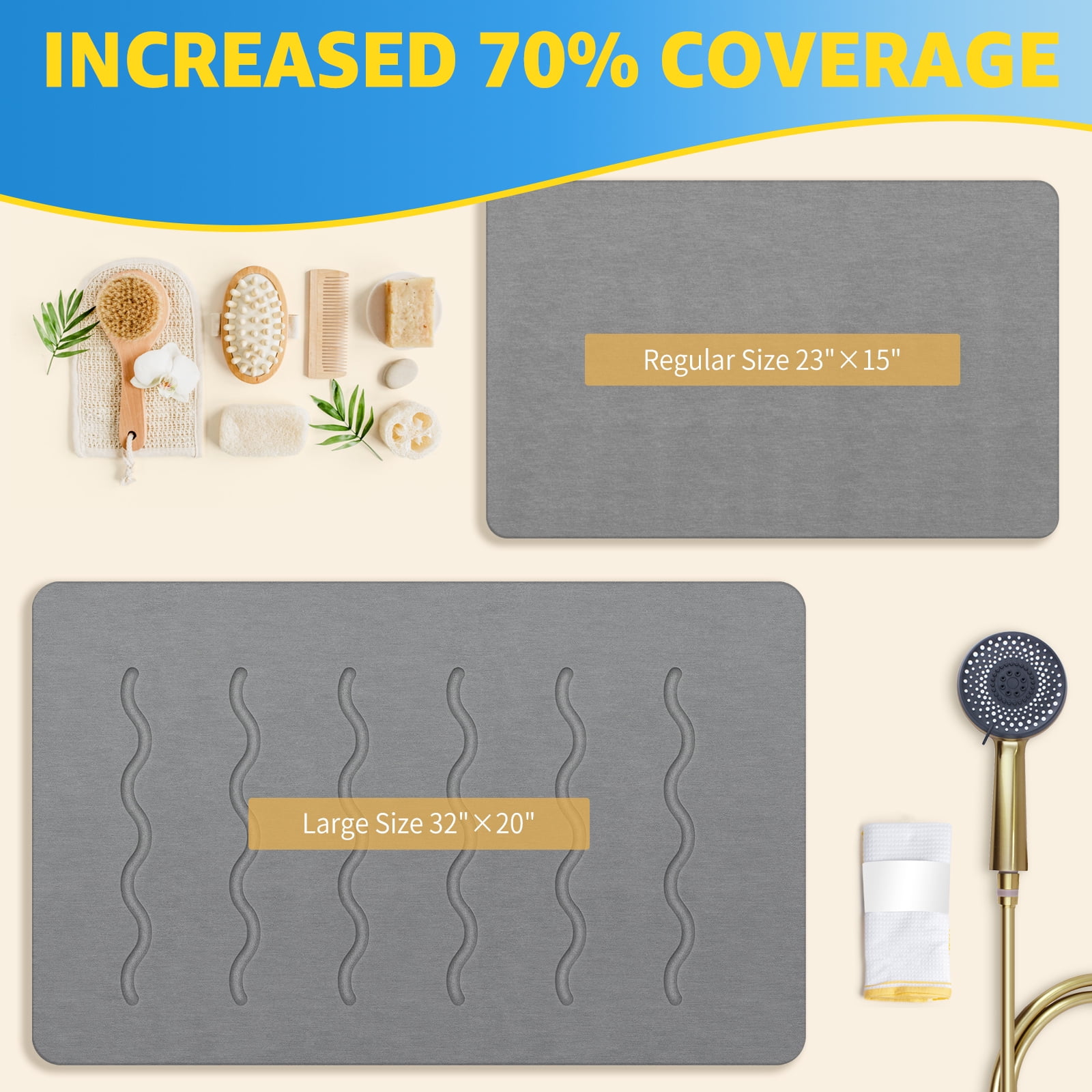 OTHWAY Large Stone Bath Mat, 32"x 20" Diatomaceous Earth Bath Mat for Bathroom, Quick Drying Long Bath Mat Stone Absorbing, Non-Slip Diatomite Hard Stone Shower Mat Instant Dry (Dark Grey)