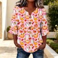 thumbnail image 6 of Hvogkswy Halloween Shirts for Women Button Print 3/4 Sleeve Henley Shirts Loose Comfy Holiday Party Casual Shirt, Gifts for Women, 6 of 7