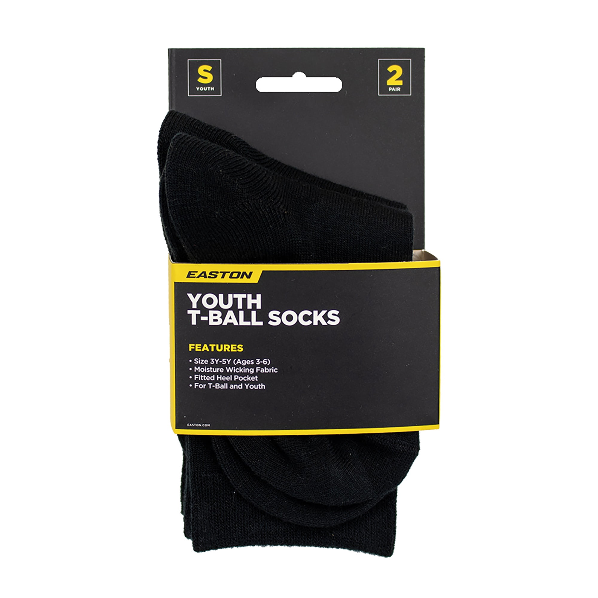 Easton Youth Baseball Socks, 2 Pair (T-Ball/Black)