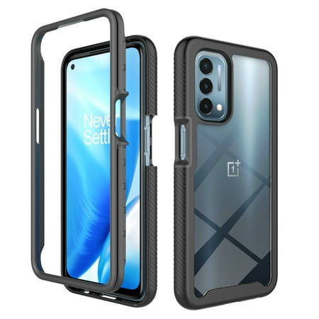 OnePlus Nord N200 5G Case (6.49 Inch 2021 Release), Acrylic Clear Back Cover with [Tempered Glass Screen Protector], Plastic and Silicone Hard Case, Shockproof Protective Rugged Phone Cover (Black)