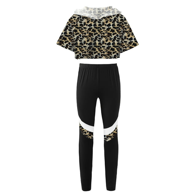 YiZYiF Kids Girls Hooded Crop Top with Leggings 2 Piece Dance Outfit