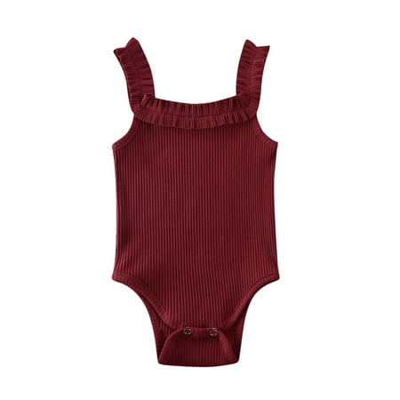 

Infant Baby Girls Boys Clothes Sleeveless Romper Solid Ruffle Halter Jumpsuit Cotton One-Piece Bodysuit Summer Outfit