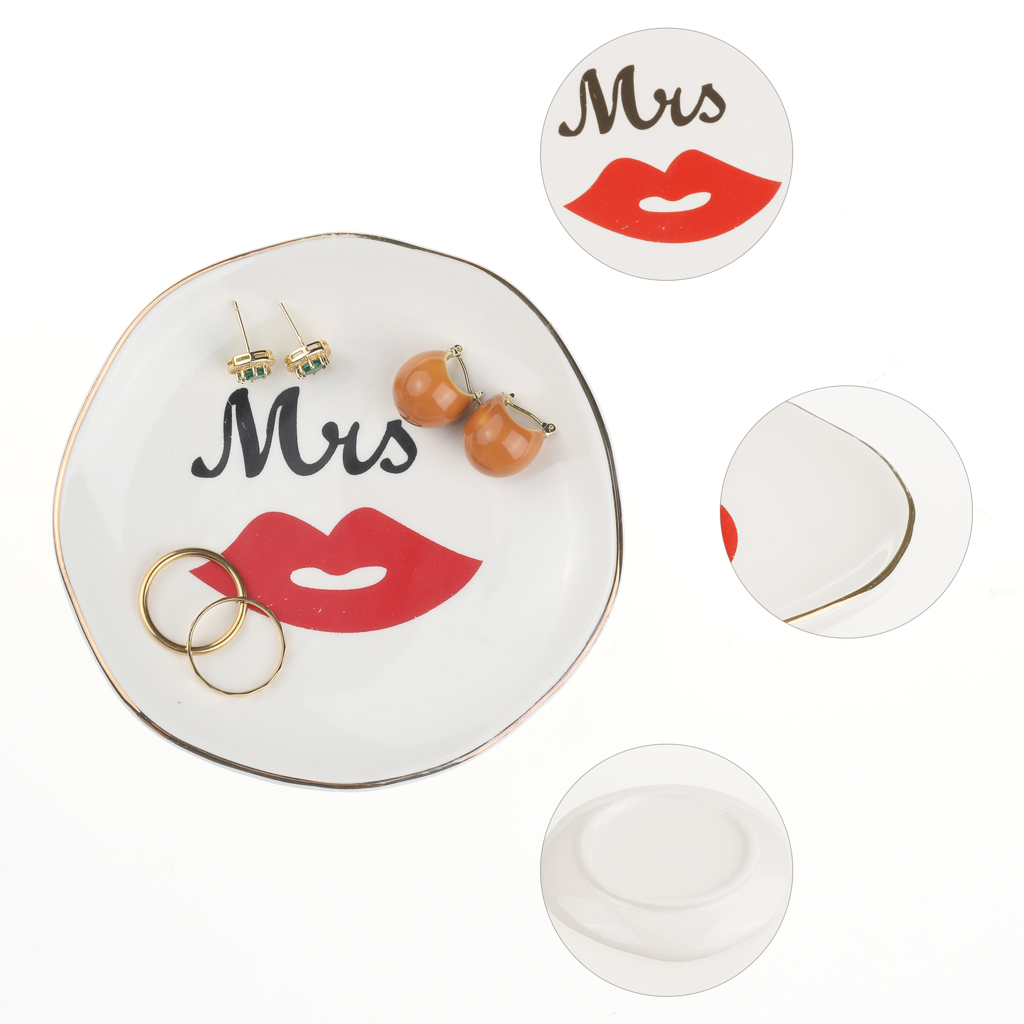 Unique Bargains Ceramic Jewelry Tray Trinket Dish Jewelry Boxes White Mrs Pattern