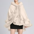 thumbnail image 4 of Tiqkatyck Faux Fur Shawl, Women Hooded Poncho Cape Faux Shawl Wrap With Trim Sleeveless Cardigan Cloak Fashion Tops Coat Fur Shawl Shawl Wraps for Women Beige One Size, 4 of 4