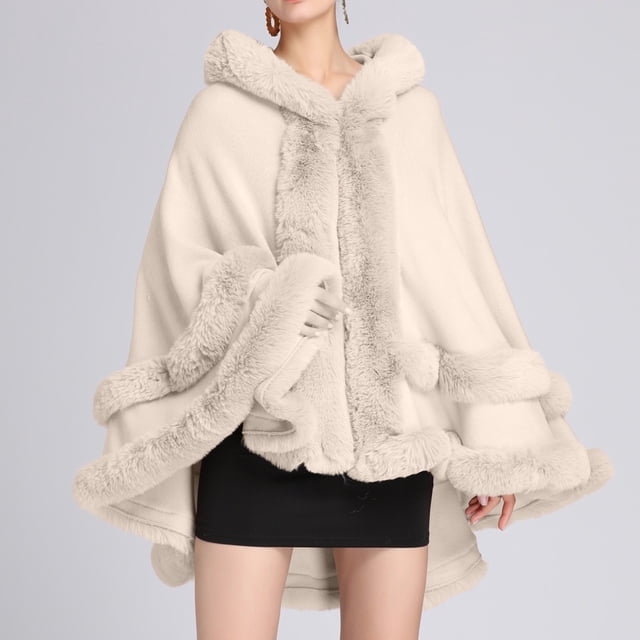 Poncho Cape à Capuche pour Femmes, Fausse Fourrure, Cardigan Sans Manches, Mode