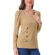 thumbnail image 4 of INSPIRAR CHIC Blusas de Manga Larga para Mujer con Decoración de Botones Cuello Cuadrado Suéter Tops L Caqui, 4 of 6