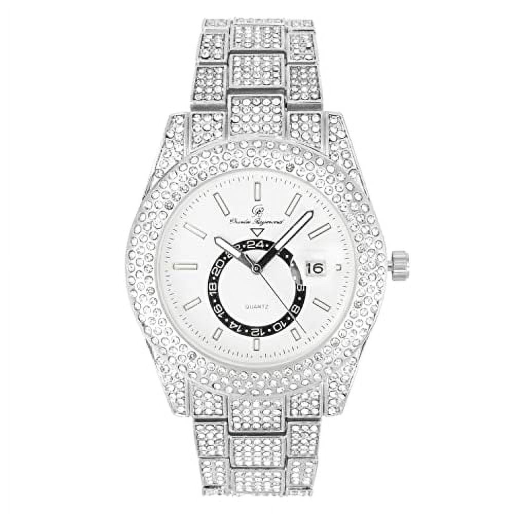 Charles Raymond Minimalist Designer Iced Out Watch with Date Window on dial A Hip Hop Clone Conspiracy Timepiece to Become a King of Bling - ST10328A (ST10328A Silver- White)