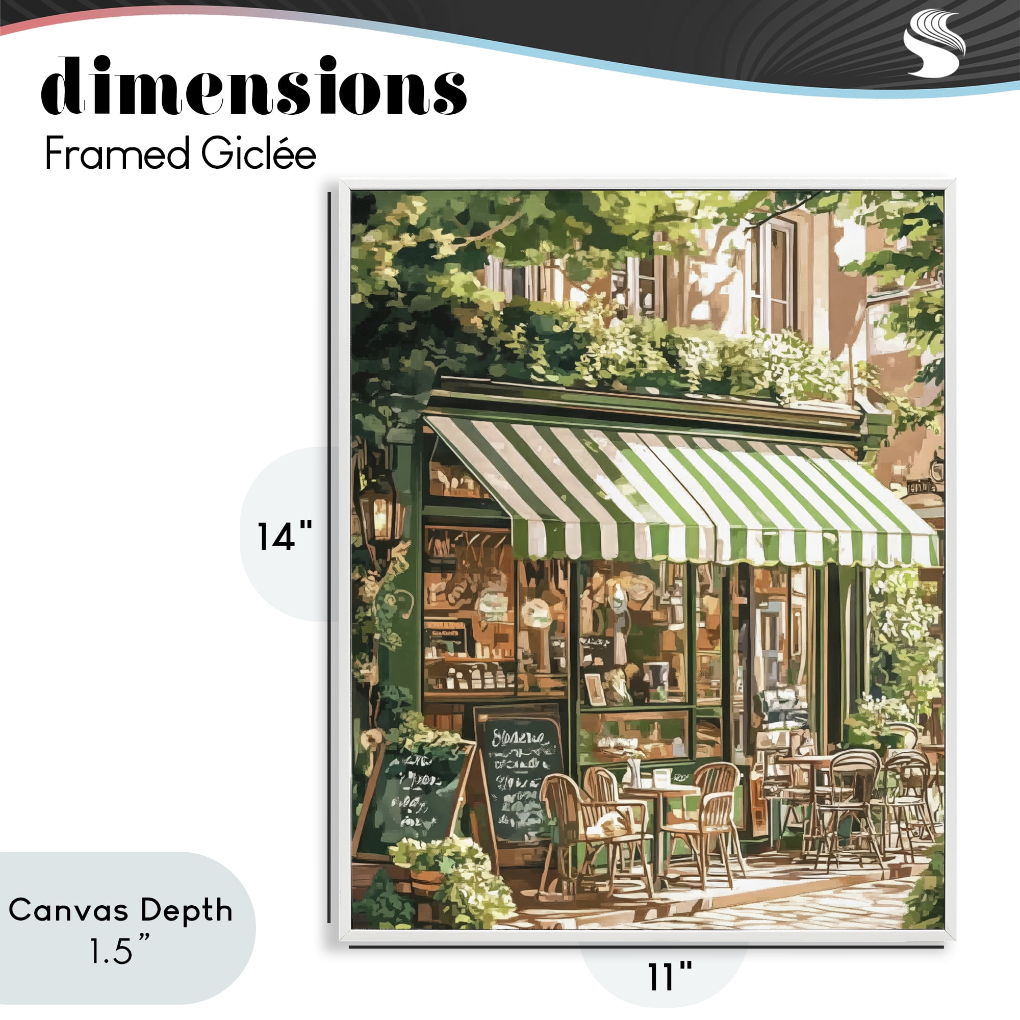 Stupell Industries Coffee Shop Awning & Greenery White Framed Giclee Art, design by LSR Design Studio