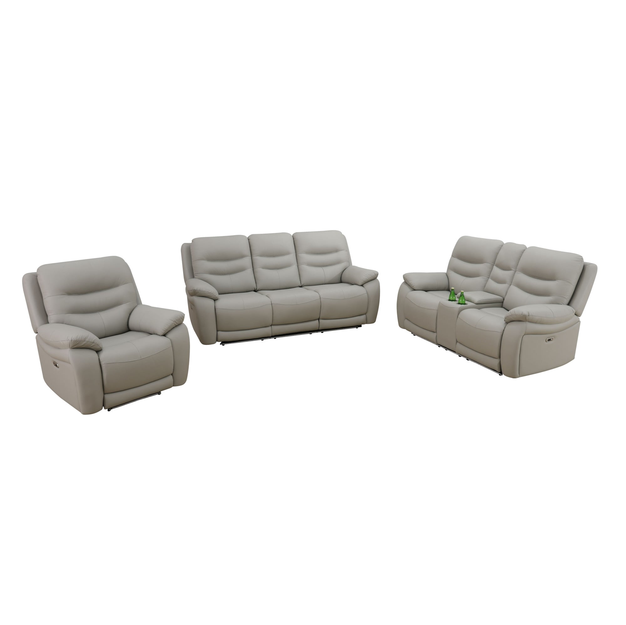 Gewnee 1+2+3 Power Recliner Sofa Set, Air Leather, Multifunctional Smart Reclining Sofa with USB Charging, Storage, Cup Holders, LED Ambient Light for Living Room,Light Gray