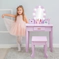 thumbnail image 2 of QinaQin Tocador infantil con espejo y luz, mesa de maquillaje con banco para niñas, juego de madera para juego simbólico, ideal para edades de 4 a 9 años, 2 of 5